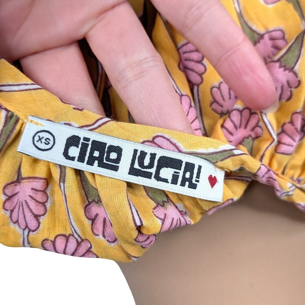 Ciao Lucia Zeta Dress XS Yellow Pink Floral Cotton Empire Waist Smocked Mini NEW - Picture 13 of 14